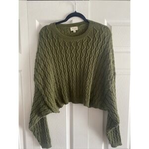Lena Women's Medium Oversized Olive Green knit crop sweater Clean Girl Fall Cozy